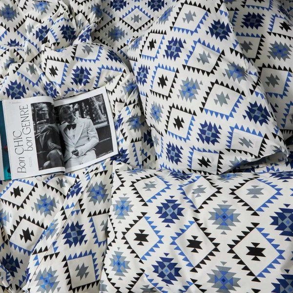 Фото - Комплект постільної білизни Moon&Star Бязь Gold Люкс Blue Mosaic 160х220 нав. 2х70х70 (MS-820006007)