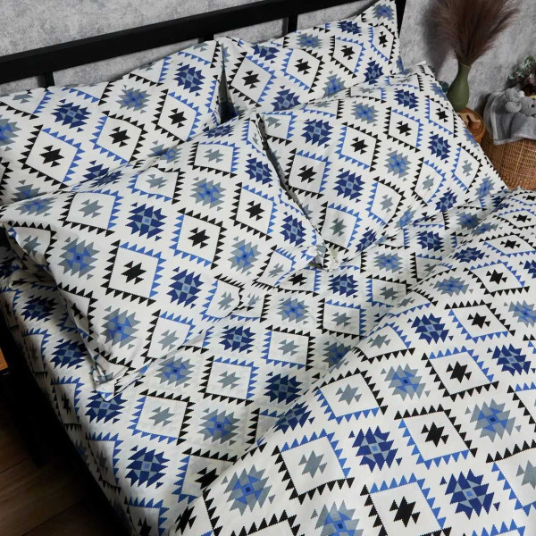 Фото - Комплект постільної білизни Moon&Star Бязь Gold Люкс Blue Mosaic 160х220 нав. 2х40х60 (MS-820006005)