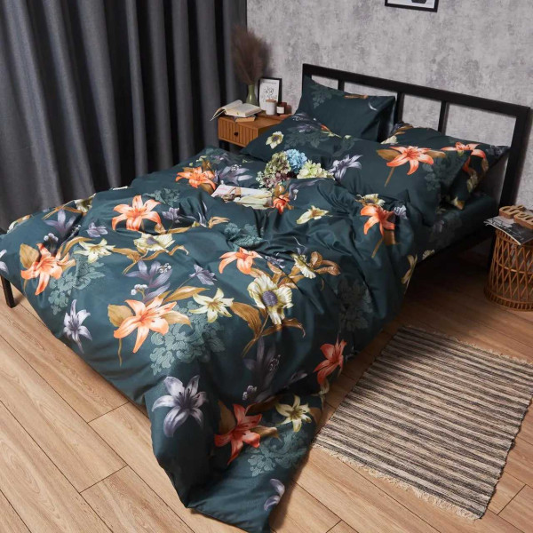 Фото - Комплект постільної білизни Moon&Star Мікросатин Premium «Floral Nocturne» 143х210 см нав. 4х70х70 (MS-820007684)