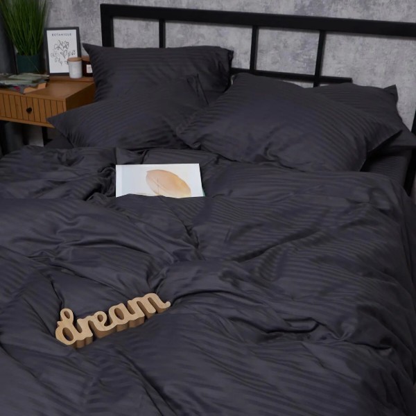 Фото - Комплект постельного белья Moon&Star Satin Stripe «Dark Serenity» King Size 220x240 нав. 4х70х70 (MS-820008579)