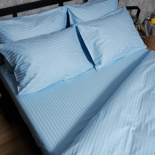 Фото - Комплект постільної білизни Moon&Star Satin Stripe «Ocean Calm» King Size 220x240 нав. 2х40х60 (MS-820008645)