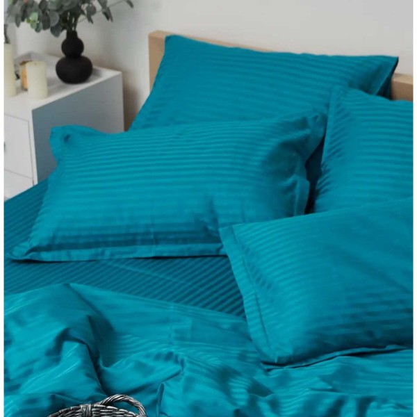 Фото - Наволочка Moon&Star Satin Stripe Turkish Blue 60х60 см 2 шт. (MS-840000430)