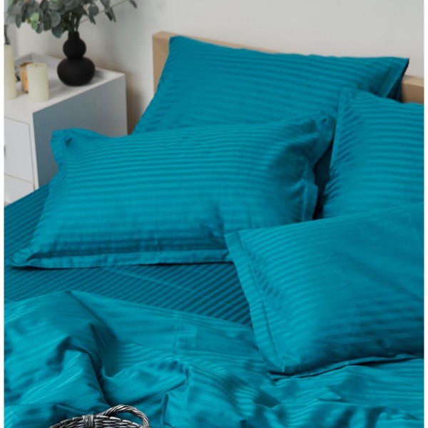 Фото - Наволочка Moon&Star набір Satin Stripe Turkish Blue 50х50 2 шт. (MS-840000428)