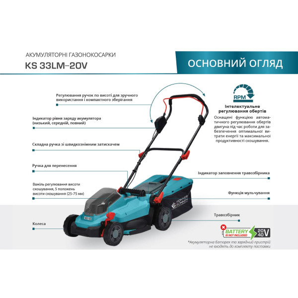 Фото - Газонокосарка акумуляторна Konner&Sohnen KS33LM-20V