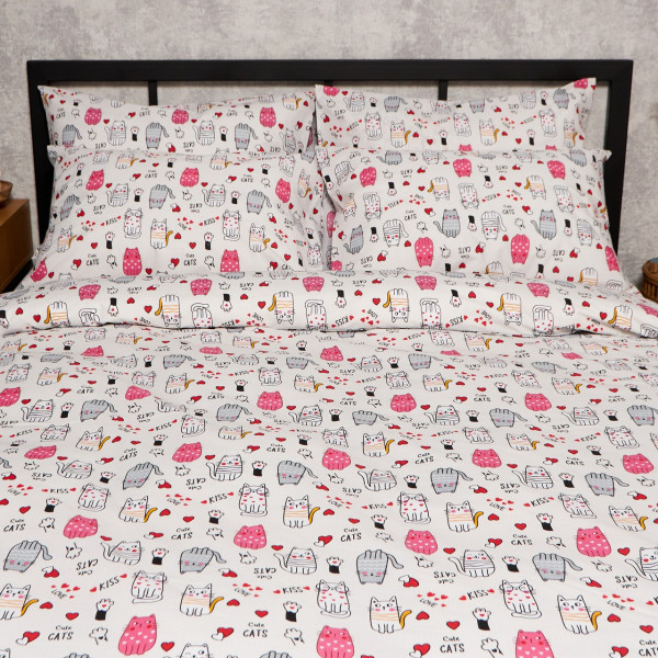 Фото - Комплект постільної білизни Moon&Star Бязь Gold Люкс Cute Cats King Size 220x240 нав. 2х70х70 (MS-820009067)