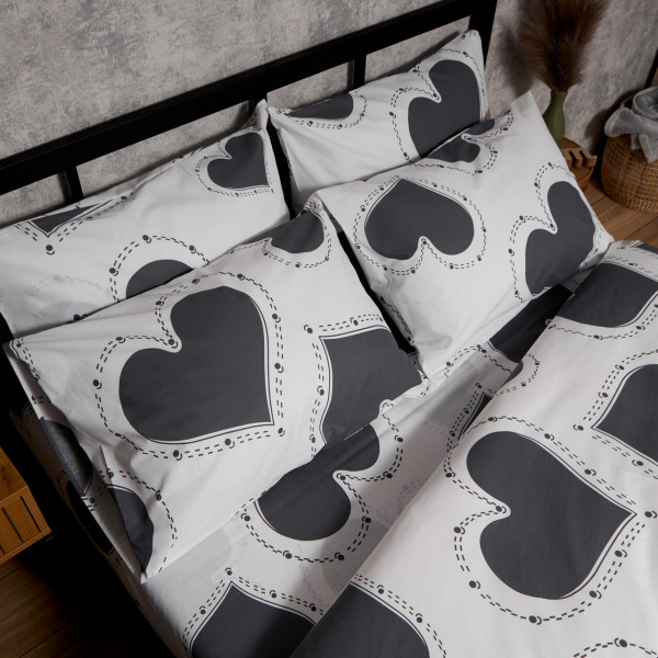 Фото - Комплект постільної білизни Moon&Star Бязь Gold Люкс Grey Love King Size 220x240 нав. 2х50х70 (MS-820009346)