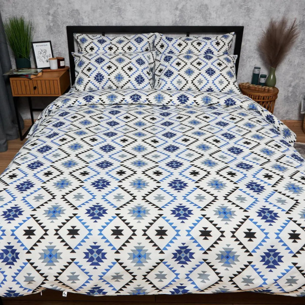 Фото - Комплект постільної білизни Moon&Star Бязь Gold Люкс «Blue Mosaic» King Size 220x240 нав. 2х70х70 (MS-820005987)