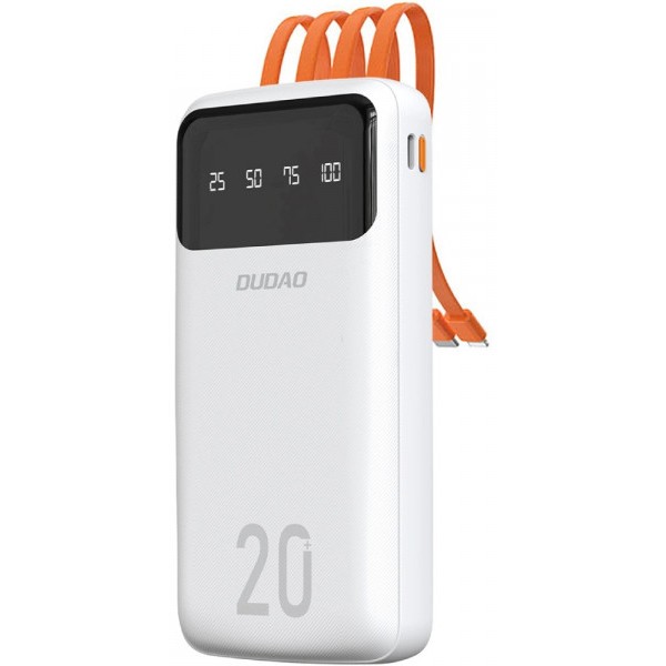 Фото - Батарея мобильная Dudao 20000mAh K6Pro+ 10W USB-A,USB-C In/Out,with USB-C/Lightning/MicroUSB/USB-A cables White (6977196682409)