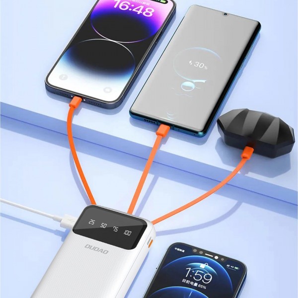 Фото - Батарея мобильная Dudao 20000mAh K6Pro+ 10W USB-A,USB-C In/Out,with USB-C/Lightning/MicroUSB/USB-A cables White (6977196682409)