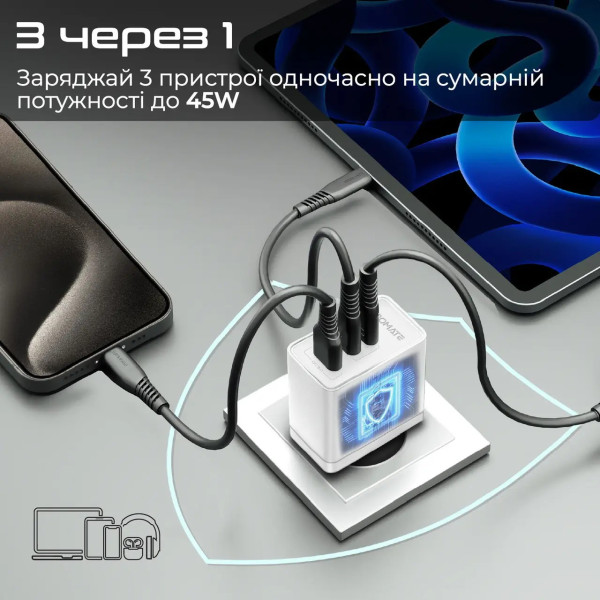 Фото - Сетевое зарядное устройство Promate powerport-45.white