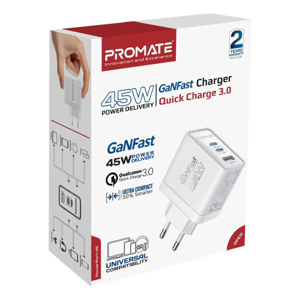 Фото - Сетевое зарядное устройство Promate powerport-45.white