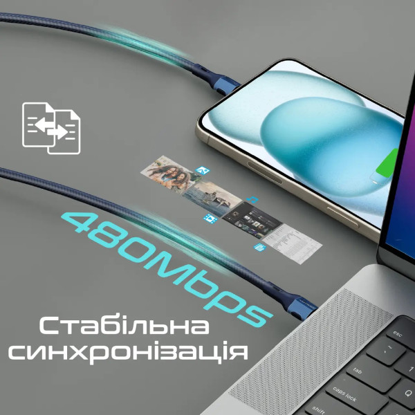 Фото - Кабель синхронізації даних Promate USB-C - USB-C (fletchlink-cc.blue)