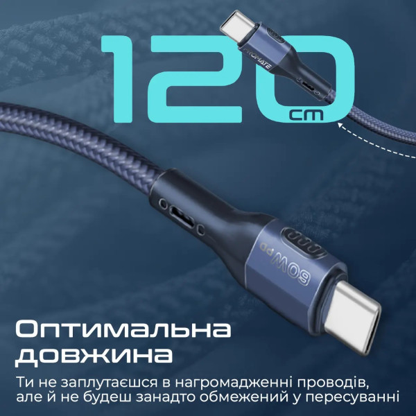 Фото - Кабель синхронізації даних Promate USB-C - USB-C (fletchlink-cc.blue)