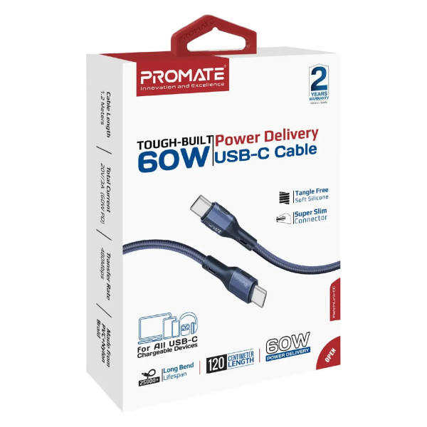 Фото - Кабель синхронізації даних Promate USB-C - USB-C (fletchlink-cc.blue)