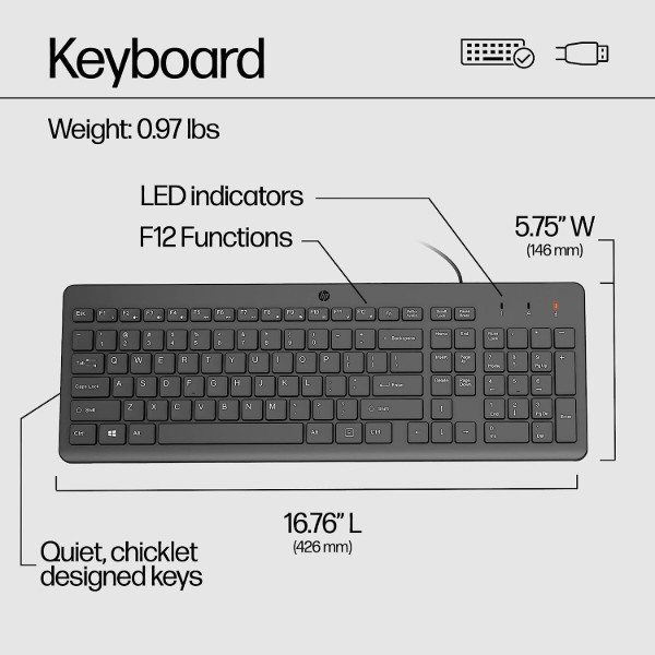 Фото - Клавиатура проводная HP 150 USB-A, EN/RU Black (664R5AA)