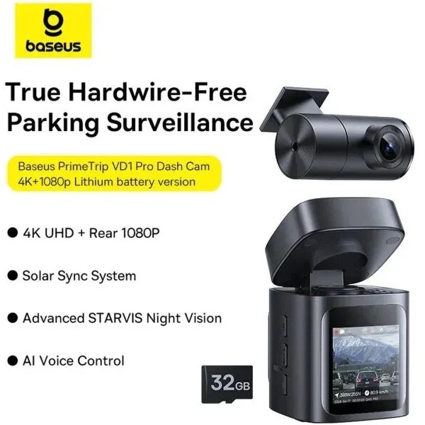 Фото - Відеореєстратор Baseus PrimeTrip VD1 Pro Dash Cam 4K+1080p Lithium battery version Cosmin Black (C0119800)