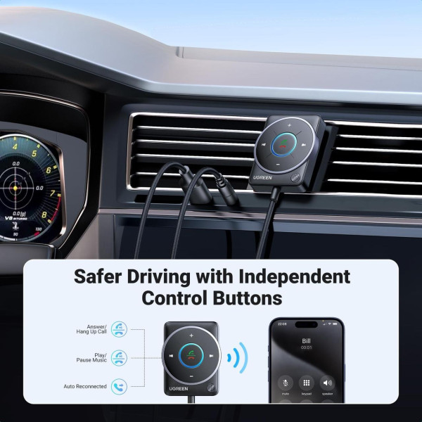 Фото - FM модулятор UGREEN CM723 Bluetooth 5.4 Car Receiver Audio Adapter Black (35002)