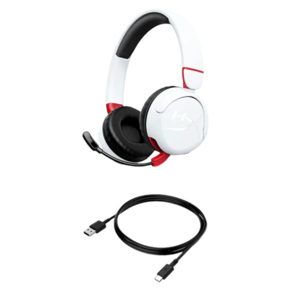 Фото - Гарнітура бездротова ігрова HyperX Cloud Mini, mini-jack/BT 1.2m White-Red (7G8F2AA)