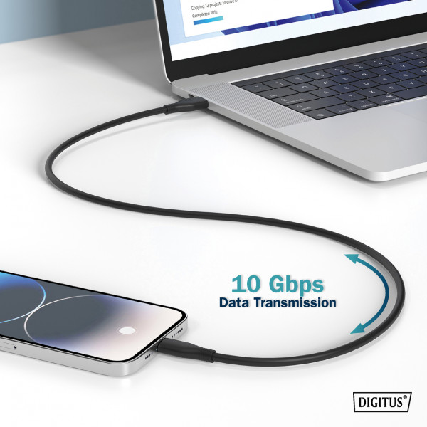 Фото - Кабель синхронізації даних Digitus USB-C 1m USB 3.2 Gen2 10G 100W (AK-300342-010-S)