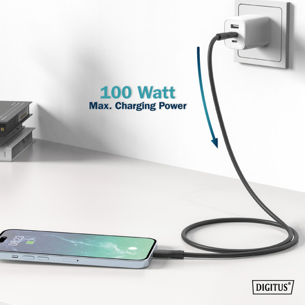 Фото - Кабель синхронізації даних Digitus USB-C 1m USB 3.2 Gen2 10G 100W (AK-300342-010-S)