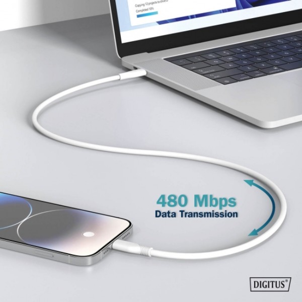 Фото - Кабель Digitus USB-C Lightning 1m USB 2.0 60W (AK-600110-010-W)