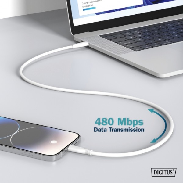 Фото - Кабель Digitus USB-A Lightning 2m USB 2.0 12W (AK-600108-020-W)