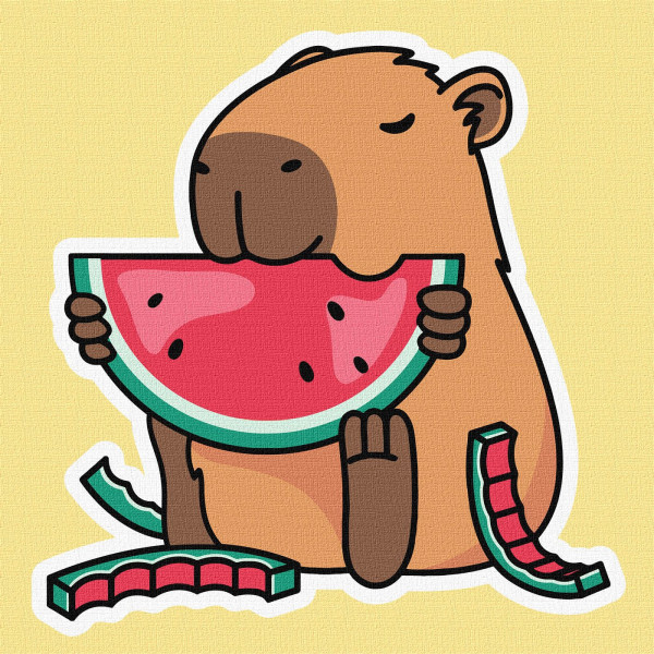 Фото - Картина по номерам Ideyka "Капибара и Херсонский арбуз" 40х40 см (KHO6749)