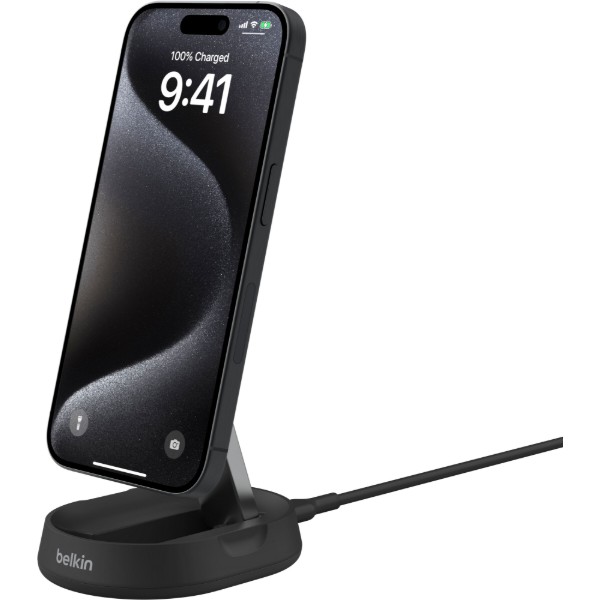 Фото - Беспроводное зарядное устройство Belkin 15Вт Magnetic Stand Qi2, адаптер 20Вт USB-C Black (WIA008VFBK)