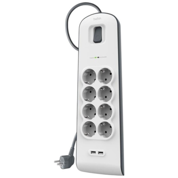 Фото - Мережевий фільтр Belkin 8хТип F, 3x1.5мм кв, 16А, 2xUSB-A 2.4A 2m White (BSV804VF2M-V2)