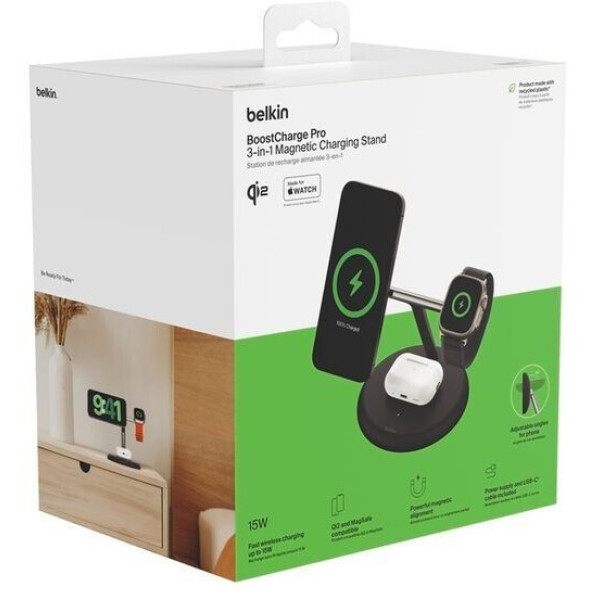 Фото - Бездротовий зарядний пристрій Belkin 3в1 Magnetic Adjustable Pad Qi2 15Вт Black (WIZ023VFBK)