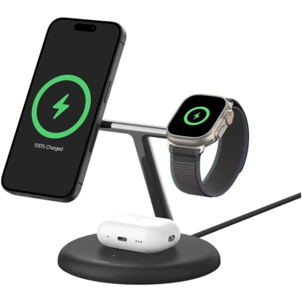 Фото - Бездротовий зарядний пристрій Belkin 3в1 Magnetic Adjustable Pad Qi2 15Вт Black (WIZ023VFBK)