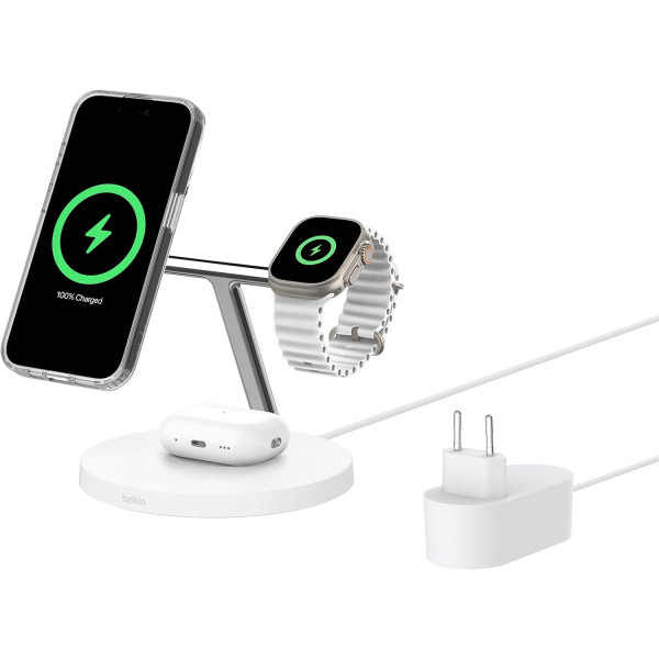 Фото - Бездротовий зарядний пристрій Belkin 3в1 Magnetic Pad Qi2 15Вт White (WIZ032KQWH)