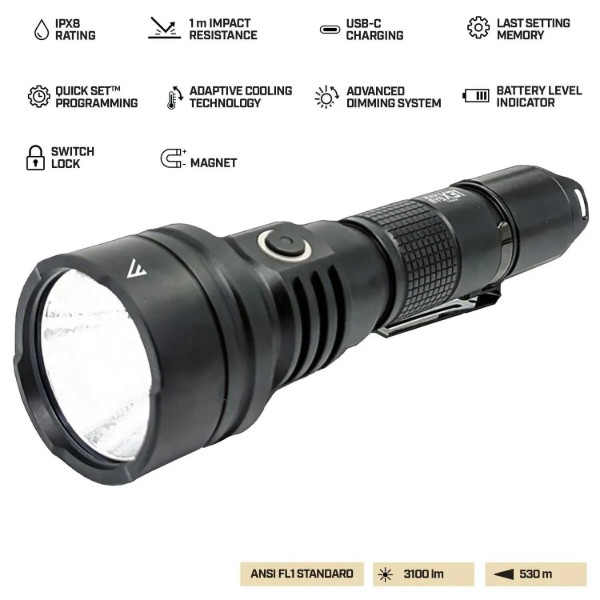 Фото - Фонарь аккумуляторный Mactronic Black Eye X31 (3100 Lm) Programmable Rechargeable Type-C (THH0081)