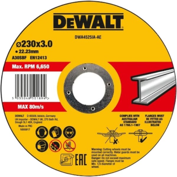 Фото - Круг відрізний по металу DeWALT HIGH PERFORMANCE 230х3х22.23 мм (DWA4525IA)