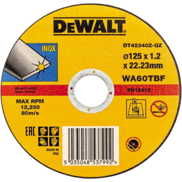 Фото - Круг відрізний по металу DeWALT INOX 125х1.2х22.23 мм (DT42340Z)
