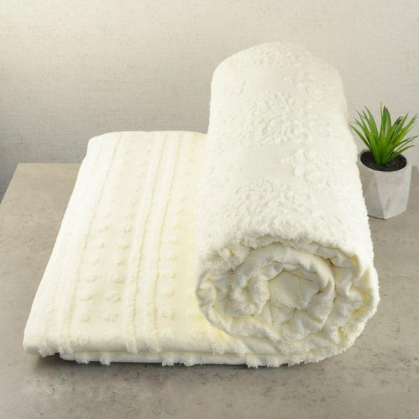 Фото - Покрывало двуспальное GM Textile махровое жаккардовое ванильное 200х220