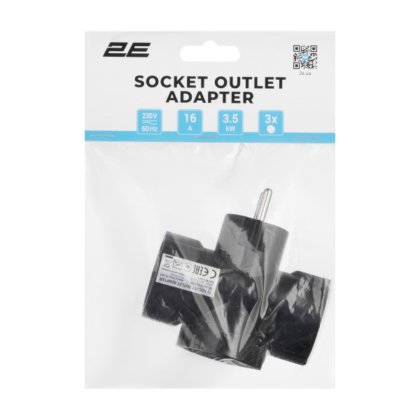 Фото - Розгалужувач 220В 2E 3xType F 16A Black (2E-AD0103BK)