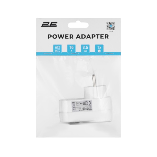 Фото - Розгалужувач 220В 2E з кнопкою вимнення 1xType F 16A White (2E-AD0101SWH)