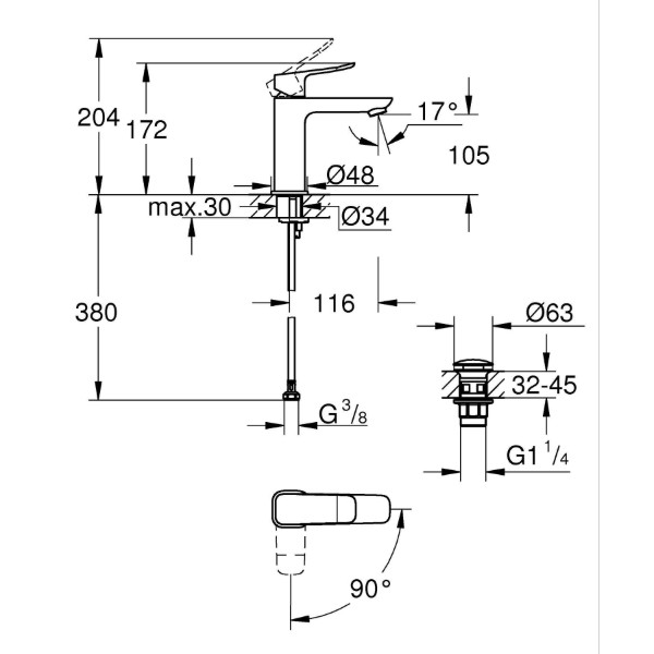 Фото - Смеситель для ванной Grohe QuickFix Dice ColdStart M (1018360000)