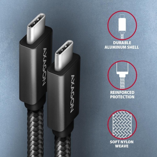 Фото - Кабель AXAGON USB-C 3.2 Gen 2, 2m, PD 100W, 5A, 4K HD, Black (BUCM32-CM20AB)