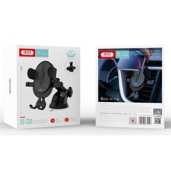 Фото - Тримач для мобільного пристрою XO C60 Suction cup outlet Car holder Black (6920680872596)