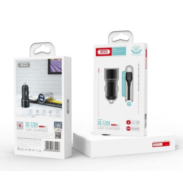 Фото - Автомобільний зарядний пристрій XO TZ09 car charger set Micro Black (6920680873487)