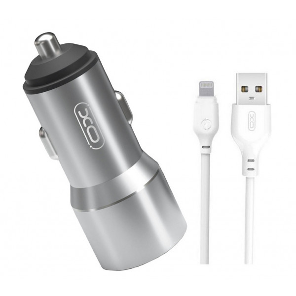 Фото - Автомобільний зарядний пристрій XO TZ09 car charger set Lightning  Gray (6920680873517)