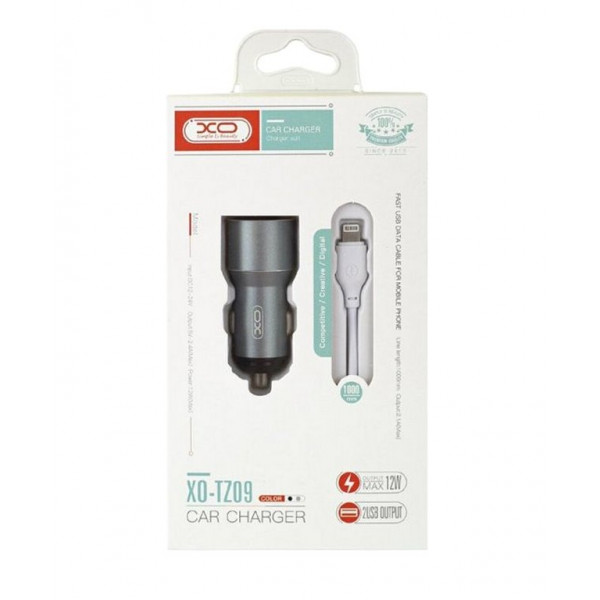 Фото - Автомобільний зарядний пристрій XO TZ09 car charger set Lightning  Gray (6920680873517)