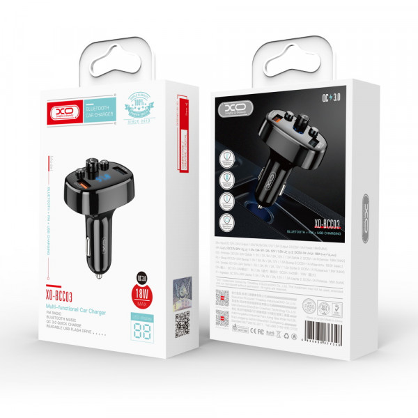Фото - Автомобільний зарядний пристрій XO XO-BCC03 car charger 18W Bluetooth+QC3.0 Quick Charger Black (6920680877348)
