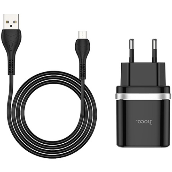 Фото - Мережевий зарядний пристрій HOCO C12Q Smart QC3.0 charger set(Micro) 18W Black (6931474716279)