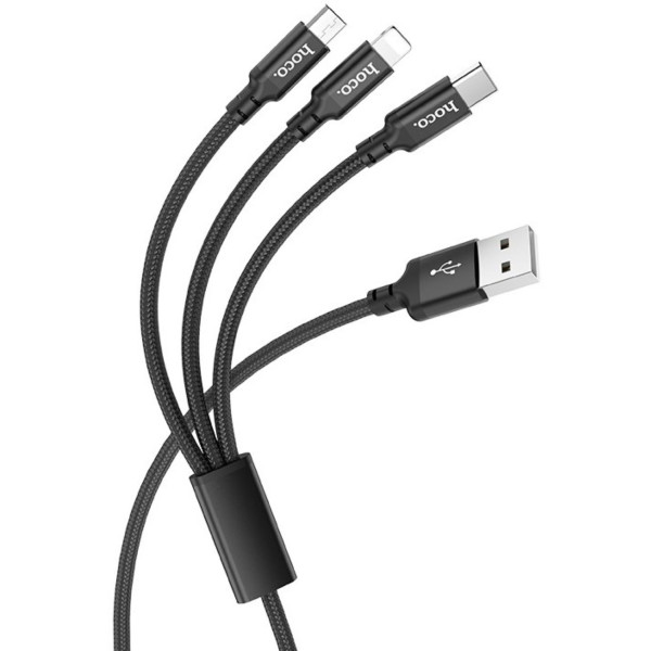 Фото - Кабель синхронізації даних HOCO X14 3-in-1 iP+Micro+Type-C Black (6931474719157)