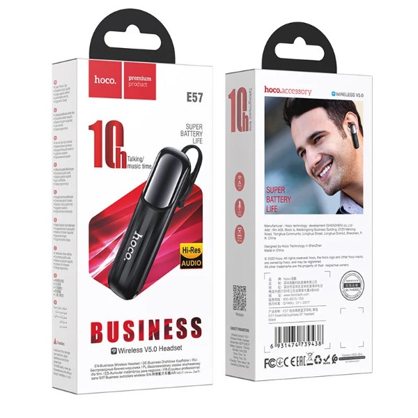 Фото - Bluetooth-гарнитура HOCO E57 Essential business BT headset Black (6931474739438)