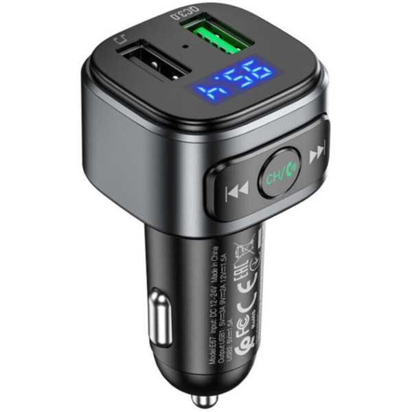 Фото - FM модулятор HOCO E67 Fighter QC3.0 18W car BT FM transmitter Black (6931474762122)