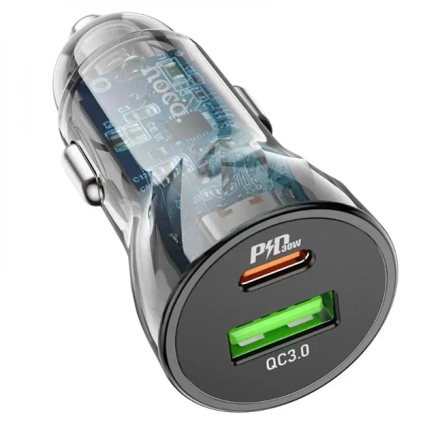 Фото - Автомобільний зарядний пристрій HOCO Z47A Transparent Discovery Edition dual port PD30W+QC3.0 Transparent Black (6931474782274)